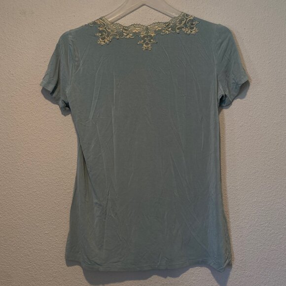 Green Lace Trim Top Size Small Y2K Maternity Boho Coastal Style - Picture 2 of 6